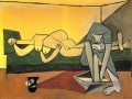 Femme couchée et femme qui se lave le pied 1944 Cubisme